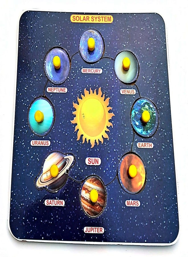 EL SMO Wooden Solar System Puzzle Educational Tray Toy, Pre-School Learning Kit, Colourful Learning Board - Image 2