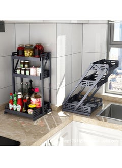 TYCOM Tycom Pull Out Spice Rack Organizer For Countertop and Cabinet,Standing Shelf Jars Storage Holder, Foldable Seasoning Shelf Organizer for Kitchen Storage,3 Layer Black.  - Image 1