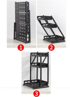 TYCOM Tycom Pull Out Spice Rack Organizer For Countertop and Cabinet,Standing Shelf Jars Storage Holder, Foldable Seasoning Shelf Organizer for Kitchen Storage,3 Layer Black.  - Image 4