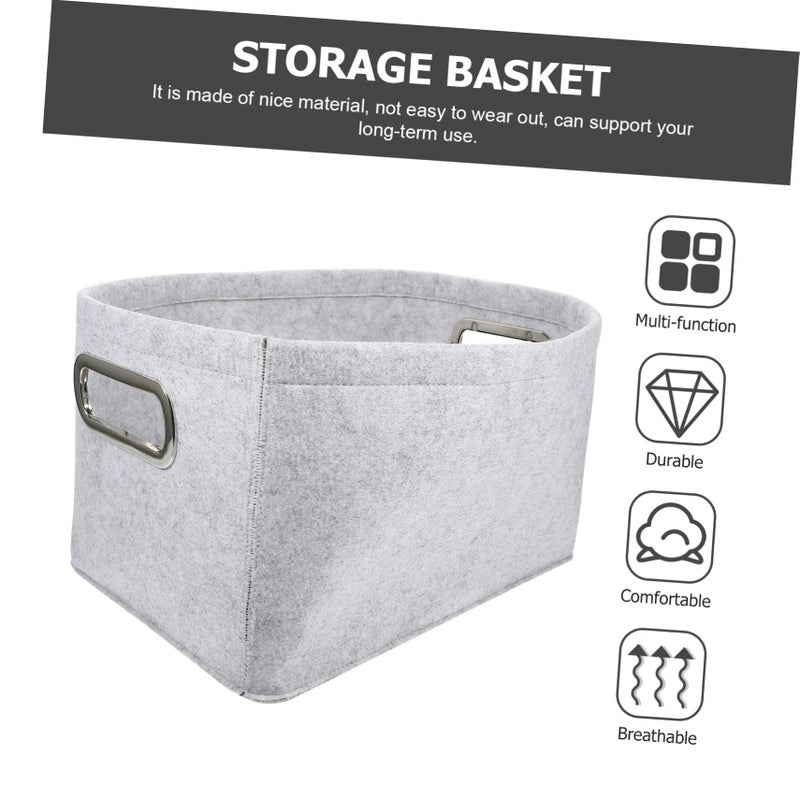 Large Capacity Felt Storage Basket With Handles Light Gray Organizer Bin For Clothes And Sundries - Image 5