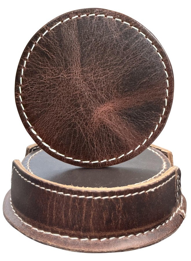 Rustic Town Leather Coasters for Drinks - Cup Coasters Coffee Table Kitchen Table Bar - Set of 6 with Holder for Tabletop Protection - Handmade Luxurious Home Decor & Housewarming Gift - Image 1