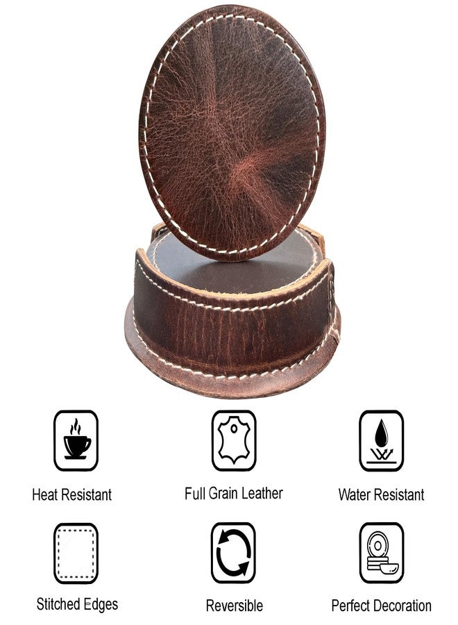 Rustic Town Leather Coasters for Drinks - Cup Coasters Coffee Table Kitchen Table Bar - Set of 6 with Holder for Tabletop Protection - Handmade Luxurious Home Decor & Housewarming Gift - Image 4