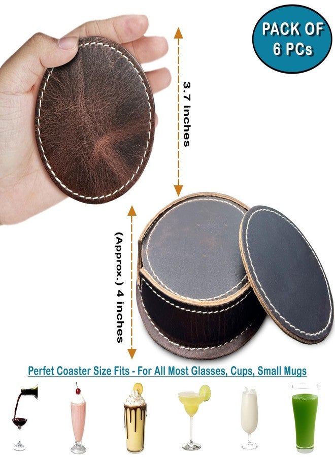 Rustic Town Leather Coasters for Drinks - Cup Coasters Coffee Table Kitchen Table Bar - Set of 6 with Holder for Tabletop Protection - Handmade Luxurious Home Decor & Housewarming Gift - Image 3