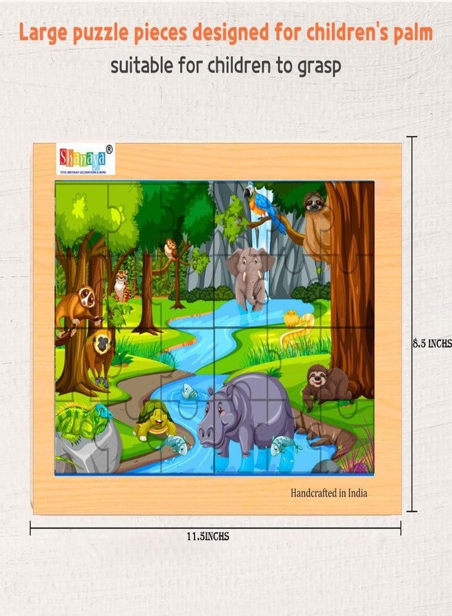 SHANAYA 36 Pieces Wooden Jigsaw Puzzle Kids Cartoon Animal Vehicle Puzzles Games Baby Early Learning Educational Toys for Children 2 Sided Puzzle (Kids in Jungle Adventure + Wild Forest Animals) - Image 4