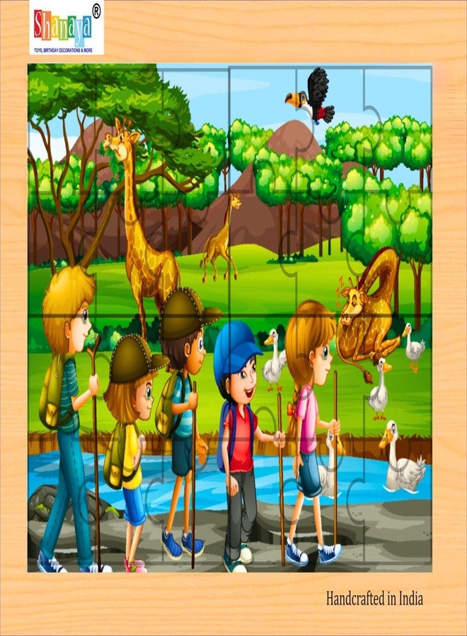 SHANAYA 36 Pieces Wooden Jigsaw Puzzle Kids Cartoon Animal Vehicle Puzzles Games Baby Early Learning Educational Toys for Children 2 Sided Puzzle (Kids in Jungle Adventure + Wild Forest Animals) - Image 3