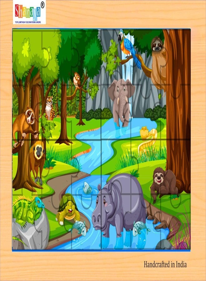 SHANAYA 36 Pieces Wooden Jigsaw Puzzle Kids Cartoon Animal Vehicle Puzzles Games Baby Early Learning Educational Toys for Children 2 Sided Puzzle (Kids in Jungle Adventure + Wild Forest Animals) - Image 2