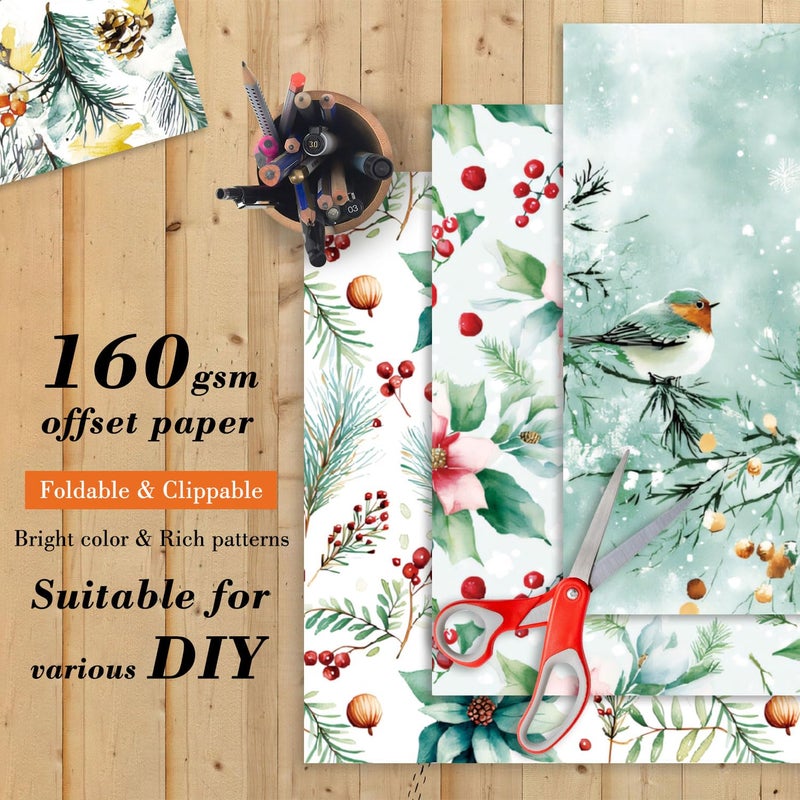 EAMOTOL Green Aesthetics Scrapbooking Paper Pad - 24 Sheets 6in Scenery Patterns Designed Cardstock for Wedding Origami Journals Decoupage Diary Material DIY Forest Crafts Gift Folded Wrapping - Image 4