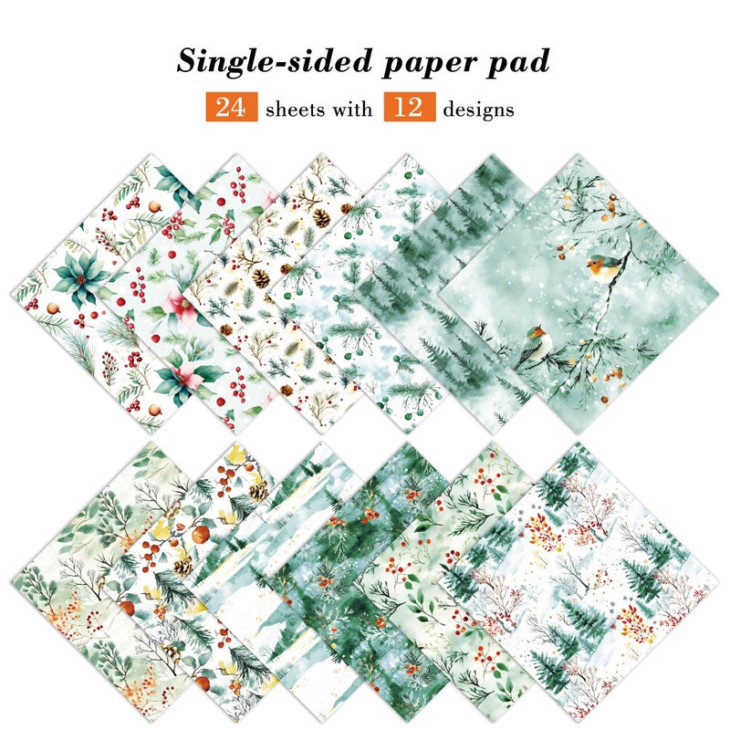 EAMOTOL Green Aesthetics Scrapbooking Paper Pad - 24 Sheets 6in Scenery Patterns Designed Cardstock for Wedding Origami Journals Decoupage Diary Material DIY Forest Crafts Gift Folded Wrapping - Image 2