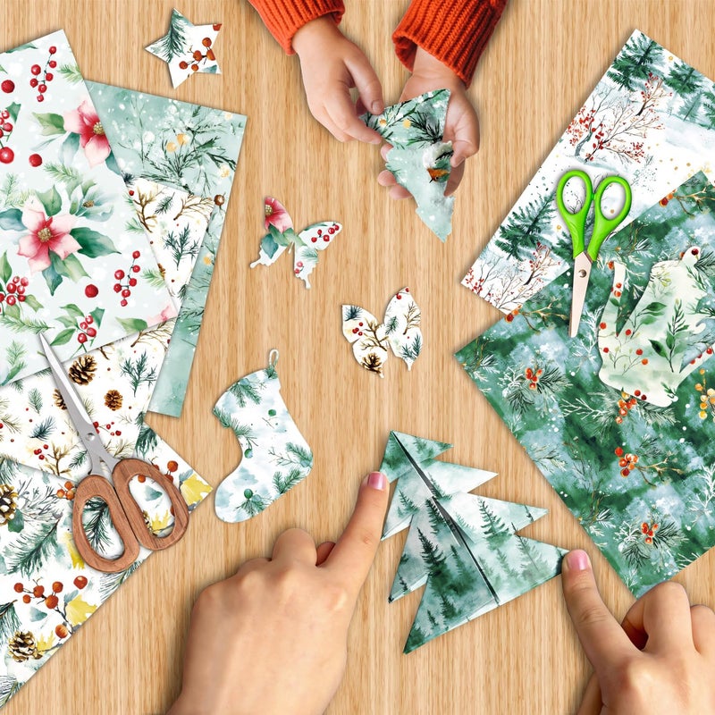 EAMOTOL Green Aesthetics Scrapbooking Paper Pad - 24 Sheets 6in Scenery Patterns Designed Cardstock for Wedding Origami Journals Decoupage Diary Material DIY Forest Crafts Gift Folded Wrapping - Image 5