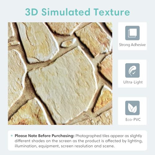 Commomy Peel and Stick Stone Wall Panels 10 Pcs 118 x 118Thin Ultralight PVC 3D Stone Wall Panels for Kitchen Fireplace Bedroom Quick Interior Wall Tiles - Image 3