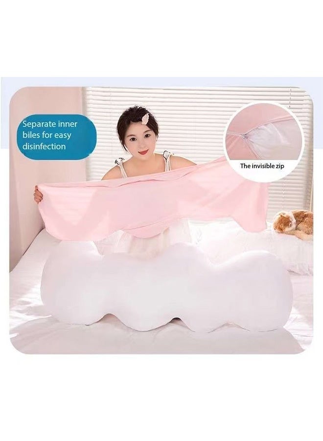 JCB CHIC وسائد قطنية على شكل غيوم ， وسادة حمل مبردة ， وسادة قطنية ثلاثية الأبعاد ， وسادة دعم كامل للجسم ， حشوة إسفنجية قابلة للغسل، غطاء حريري ثلجي قابل للغسل (أبيض، 130 سم) - Image 3