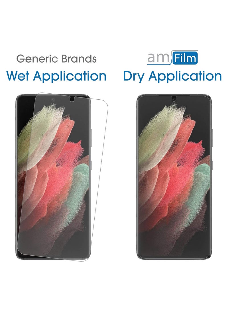 Amfilm (2 Pack) amFilm Elastic Skin Screen Protector for Samsung Galaxy S21 Ultra 5G 6.8 inch, Fingerprint ID Compatible, with Easy Installation Alignment Tool and Video, HD Clear, TPU Film Full Coverage  - Image 3