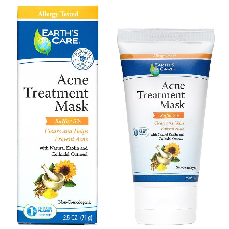 Earth's Care Earth's Care Acne Treatment Mask - 5% Sulfur Cystic Acne Treatment - Acne Medicine for Face Pimples and Blackheads (Tube 2.5 OZ)