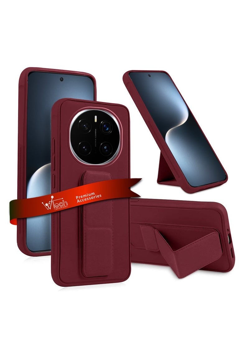 Wtech Honor Magic7 5G 2024 Hand Grip Foldable Magnetic Kickstand Wrist Strap Finger Grip With Built-In Iron Case Cover - Maroon - Image 1