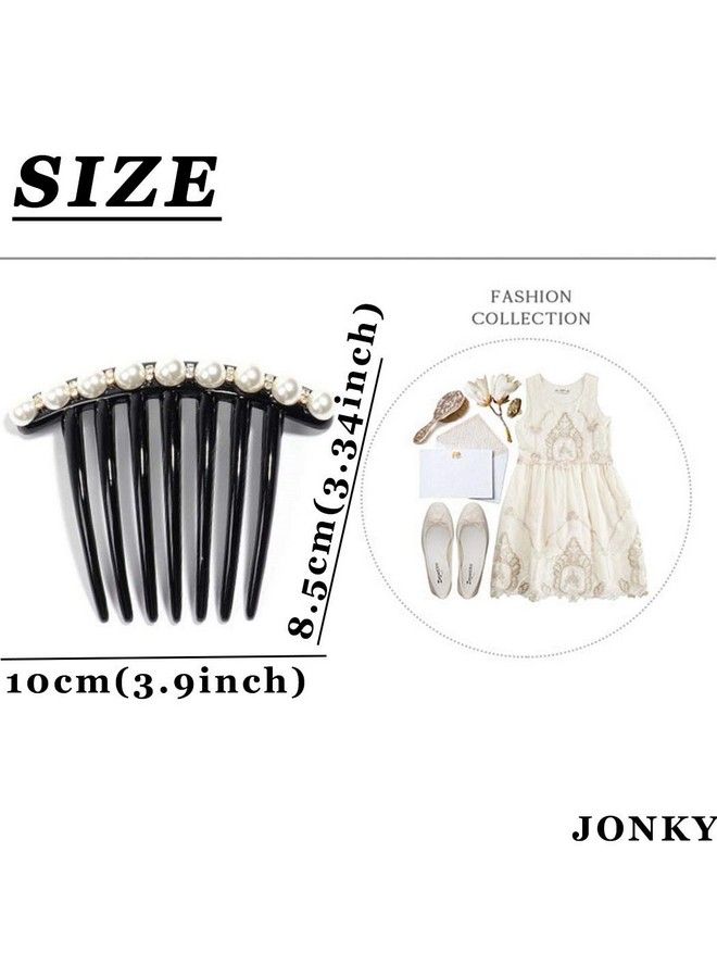 JONKY Vintage Pearl Black Hair Side Combs Clip Hair Accessories Hair Tools Side Combs Unbreakable Decorative Combs Party Daily For Women And Girls (Pack Of 2) (Style1) - Image 5