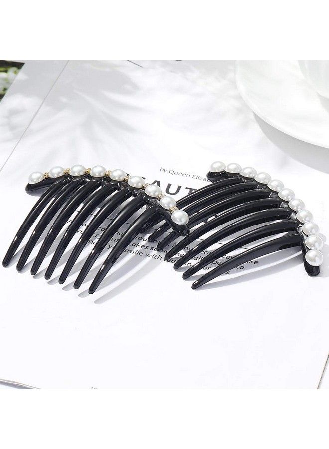 JONKY Vintage Pearl Black Hair Side Combs Clip Hair Accessories Hair Tools Side Combs Unbreakable Decorative Combs Party Daily For Women And Girls (Pack Of 2) (Style1) - Image 3