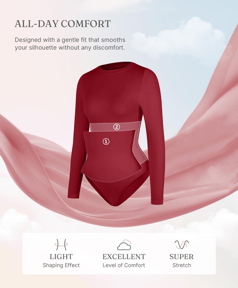 FeelinGirl Tummy Control Bodysuit for Women Mock Neck Body Suits Full Body Compressin Shapewear Burgundy X-Small-Small - Image 3