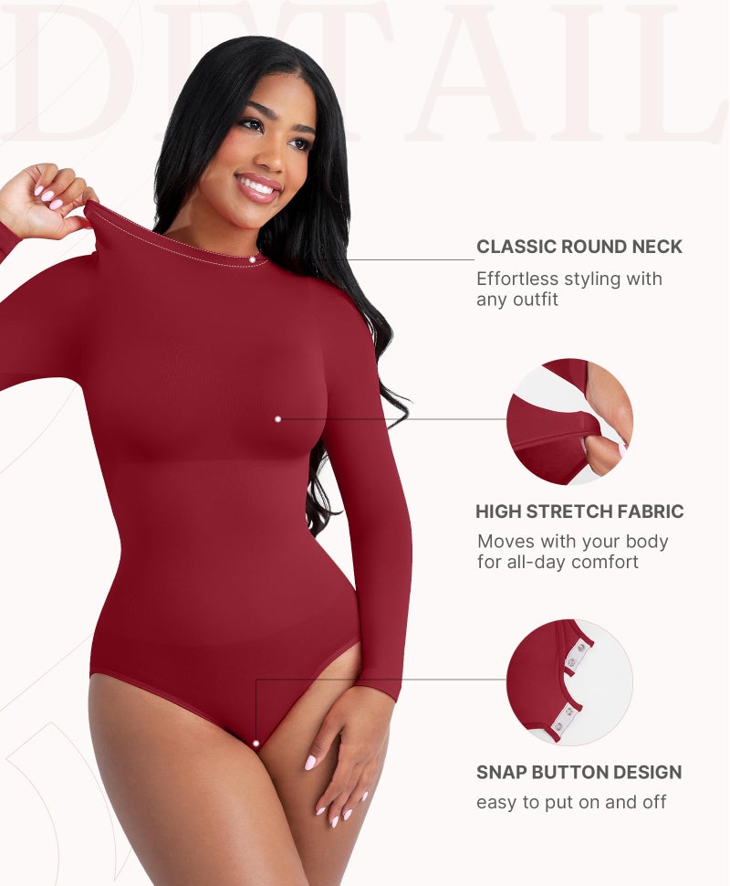 FeelinGirl Tummy Control Bodysuit for Women Mock Neck Body Suits Full Body Compressin Shapewear Burgundy X-Small-Small - Image 5