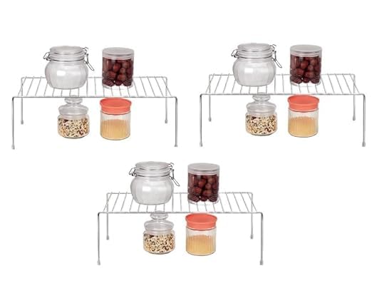 12FOR COLLECTION 3 pcs Stainless Steel Multipurpose Dish RackStorage Shelves for Kitchen CabinetsPlate StandUtensil Rack Silver Chrome Finish Set of 3 PCS - Image 1