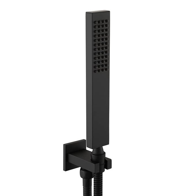 SOLID BRASS HIGH PRESSURE HAND HELD SHOWER SQUARE SPRAYER HEAD WITH FIXED ELBOW WALL CONNECTOR SHOWER HOLDER AND HOSE SET MATTE BLACK