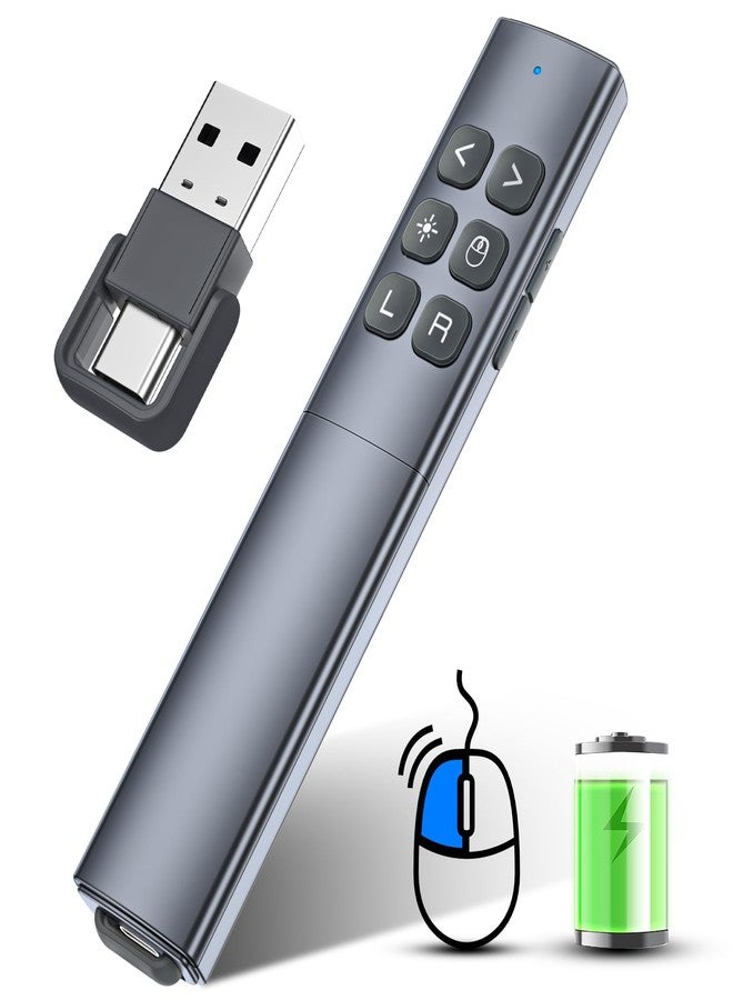 RJAD Presentation Clicker with Air Mouse - USB C Wireless Presenter Remote Clicker with Light Pointer, RF 2.4GHz PowerPoint Clicker for Presentation, Computer Pointer Clicker Slide Advancer for Mac,Laptop - Image 1
