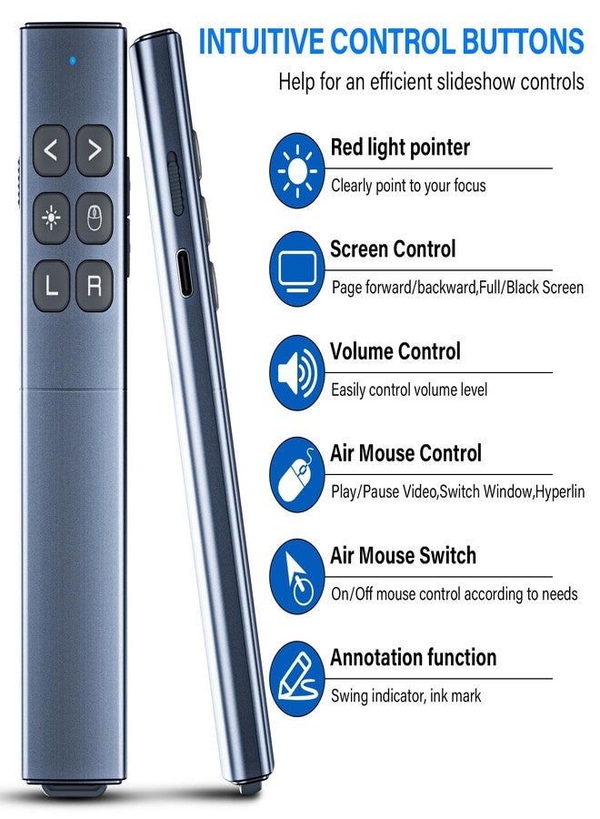 RJAD Presentation Clicker with Air Mouse - USB C Wireless Presenter Remote Clicker with Light Pointer, RF 2.4GHz PowerPoint Clicker for Presentation, Computer Pointer Clicker Slide Advancer for Mac,Laptop - Image 2