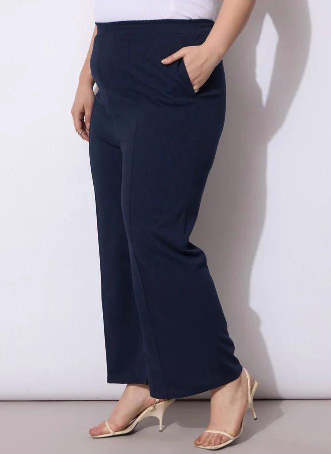 ساسافراس Navy Blue Straight Fit Trousers for Women