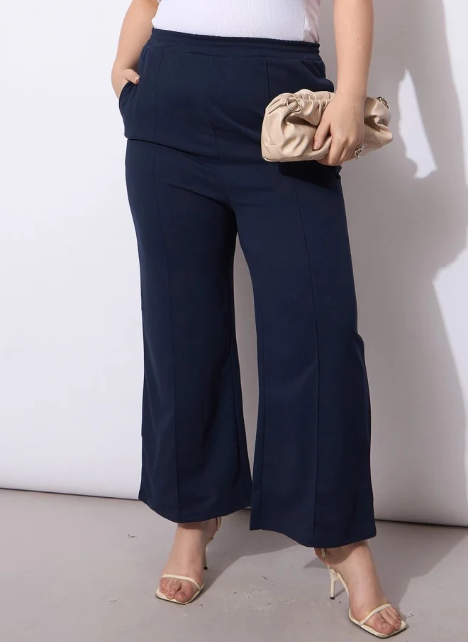 ساسافراس Navy Blue Straight Fit Trousers for Women