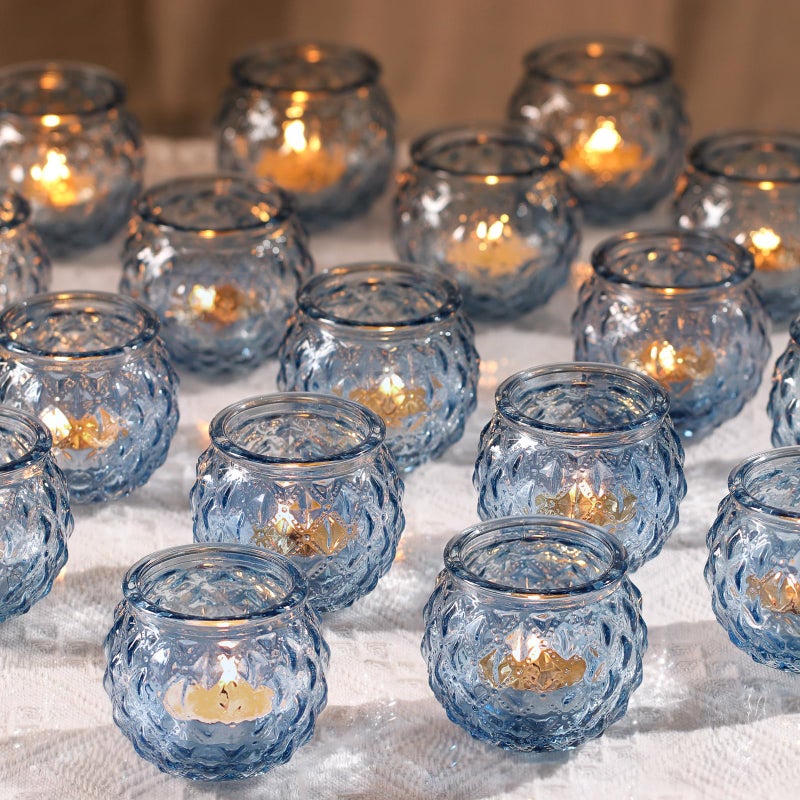 DARJEN 48Pcs Blue Round Candle Holders - Bulk Glass Candle Holders for Vintage Decoration, Tea Lights for Wedding Shower, Party & Gift - Image 1