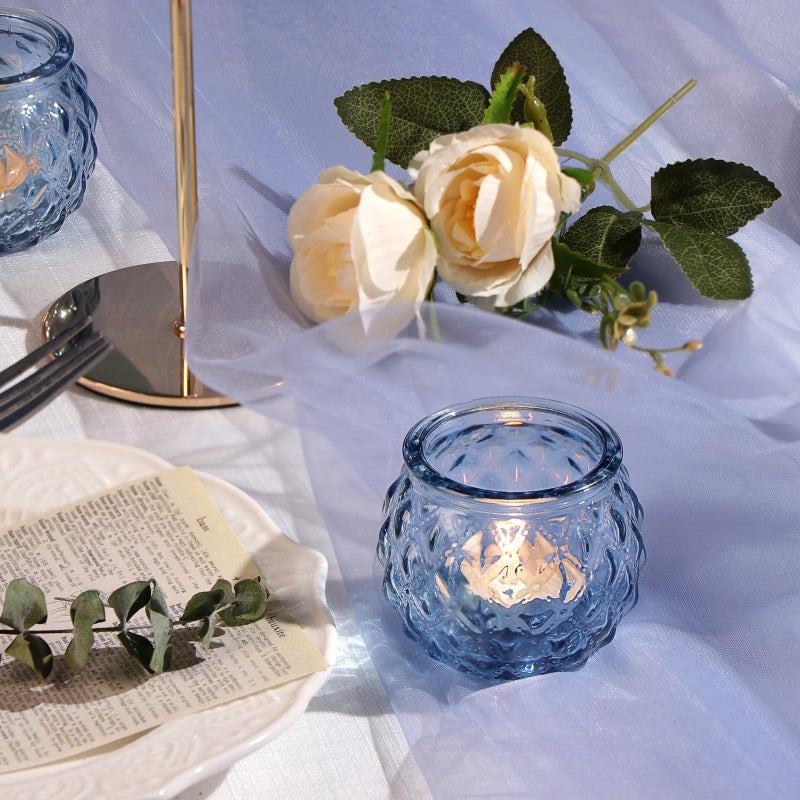 DARJEN 48Pcs Blue Round Candle Holders - Bulk Glass Candle Holders for Vintage Decoration, Tea Lights for Wedding Shower, Party & Gift - Image 4