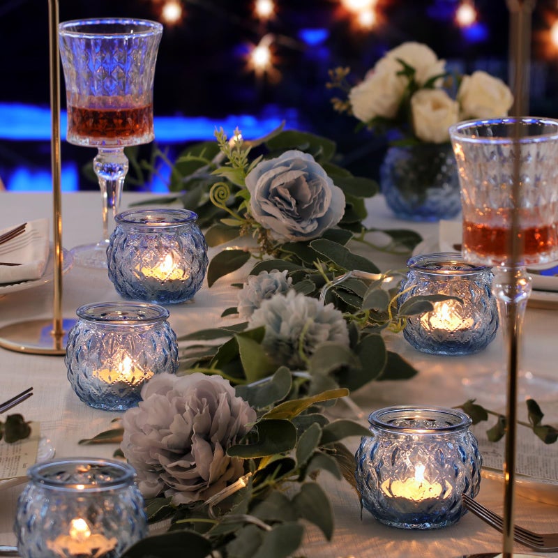 DARJEN 48Pcs Blue Round Candle Holders - Bulk Glass Candle Holders for Vintage Decoration, Tea Lights for Wedding Shower, Party & Gift - Image 5