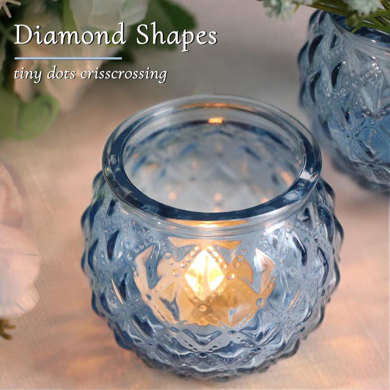 DARJEN 48Pcs Blue Round Candle Holders - Bulk Glass Candle Holders for Vintage Decoration, Tea Lights for Wedding Shower, Party & Gift - Image 2