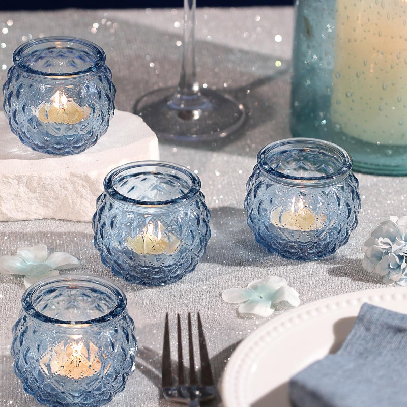 DARJEN 48Pcs Blue Round Candle Holders - Bulk Glass Candle Holders for Vintage Decoration, Tea Lights for Wedding Shower, Party & Gift - Image 3
