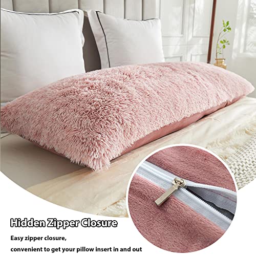 LIFEREVO Body Pillow Cover with Zipper Closure,Luxury Shaggy Ultra Soft Plush Faux Fur Pillowcase 20"x54" for Bed Couch,Microfiber Long Pillowshams for Adults Pregnant Women/Mother/Wife(Ombre Pink) - Image 5