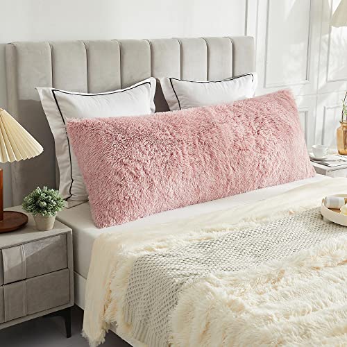 LIFEREVO Body Pillow Cover with Zipper Closure,Luxury Shaggy Ultra Soft Plush Faux Fur Pillowcase 20"x54" for Bed Couch,Microfiber Long Pillowshams for Adults Pregnant Women/Mother/Wife(Ombre Pink) - Image 1