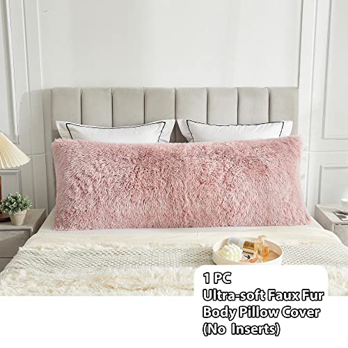 LIFEREVO Body Pillow Cover with Zipper Closure,Luxury Shaggy Ultra Soft Plush Faux Fur Pillowcase 20"x54" for Bed Couch,Microfiber Long Pillowshams for Adults Pregnant Women/Mother/Wife(Ombre Pink) - Image 2