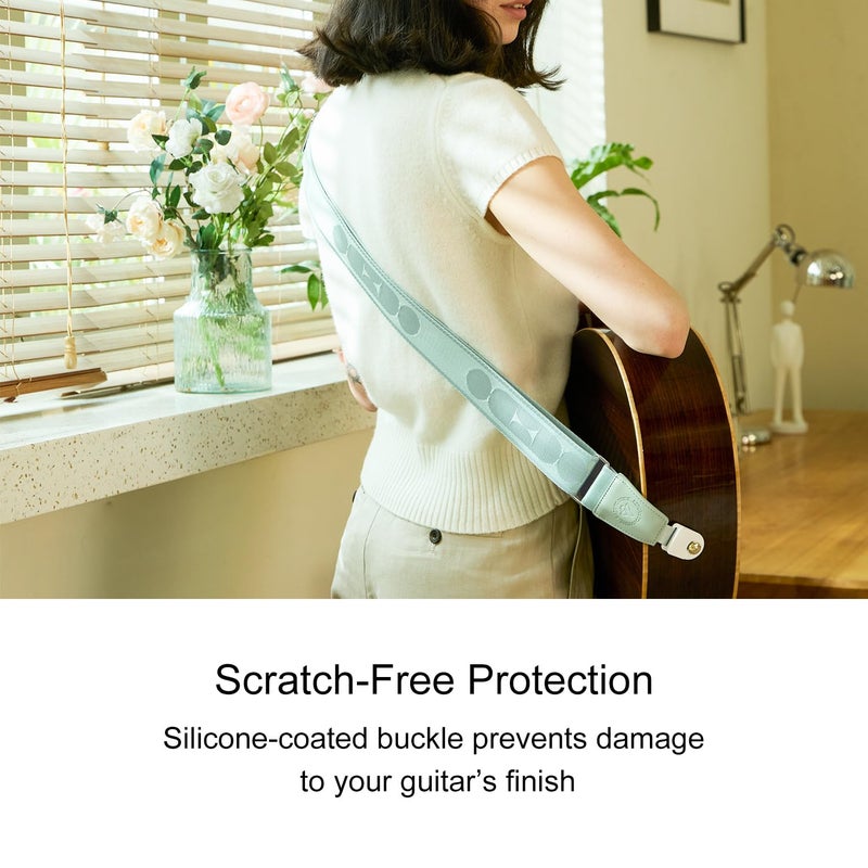 TOM Guitar Strap with Patent Solid Quick-Lock Silicone Buckle, Sturdy & Fearless of Falling, 2" Width Nylon Webbing, Non-Scratch Design for Acoustic/Electric/Bass Guitars (Baby Blue) - Image 4