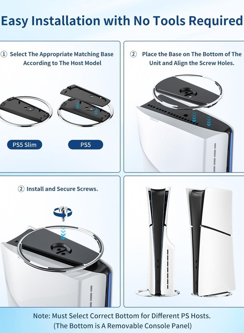قاعدة تبريد عمودية لجهاز بلاي ستيشن PS5 Slim ووحدة تحكم رقمية PS5 Disc حامل معدني مضاد للانزلاق لملحقات PS5 البديلة (أسود)  - Image 4