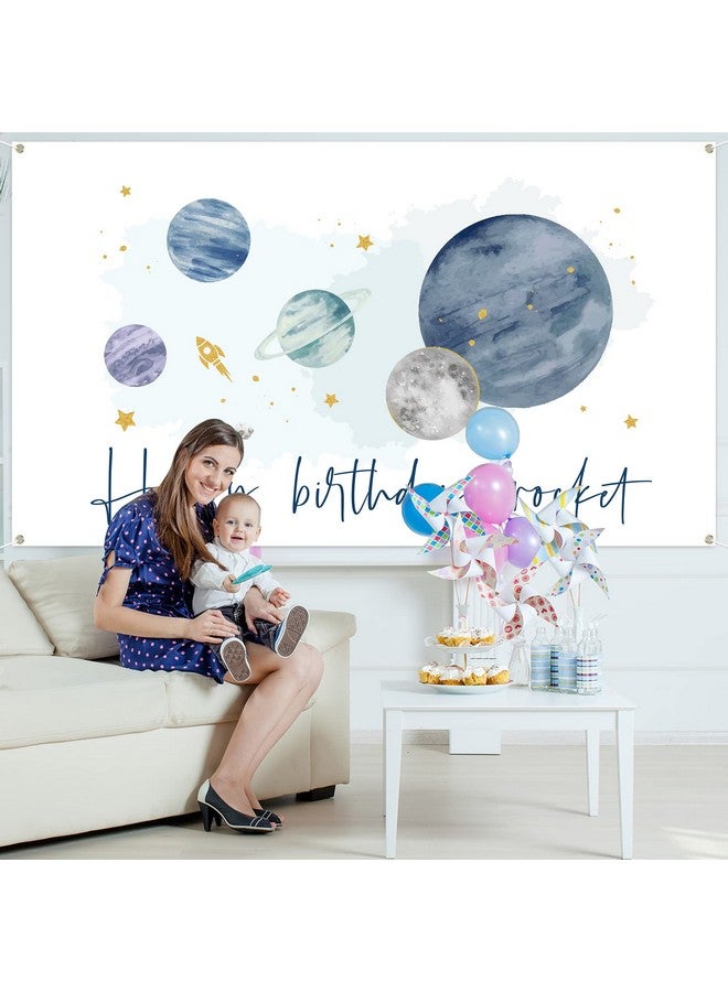 GROBRO7 Outer Space Birthday Party Backdrop Solar System Rocket Watercolor Banner Extra Large Planets Background Banners Baby Shower Party Decor Supplies For Indoor Photo Booth Props 6.5 X 3.7 Ft - Image 5