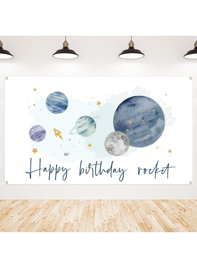 GROBRO7 Outer Space Birthday Party Backdrop Solar System Rocket Watercolor Banner Extra Large Planets Background Banners Baby Shower Party Decor Supplies For Indoor Photo Booth Props 6.5 X 3.7 Ft - Image 1