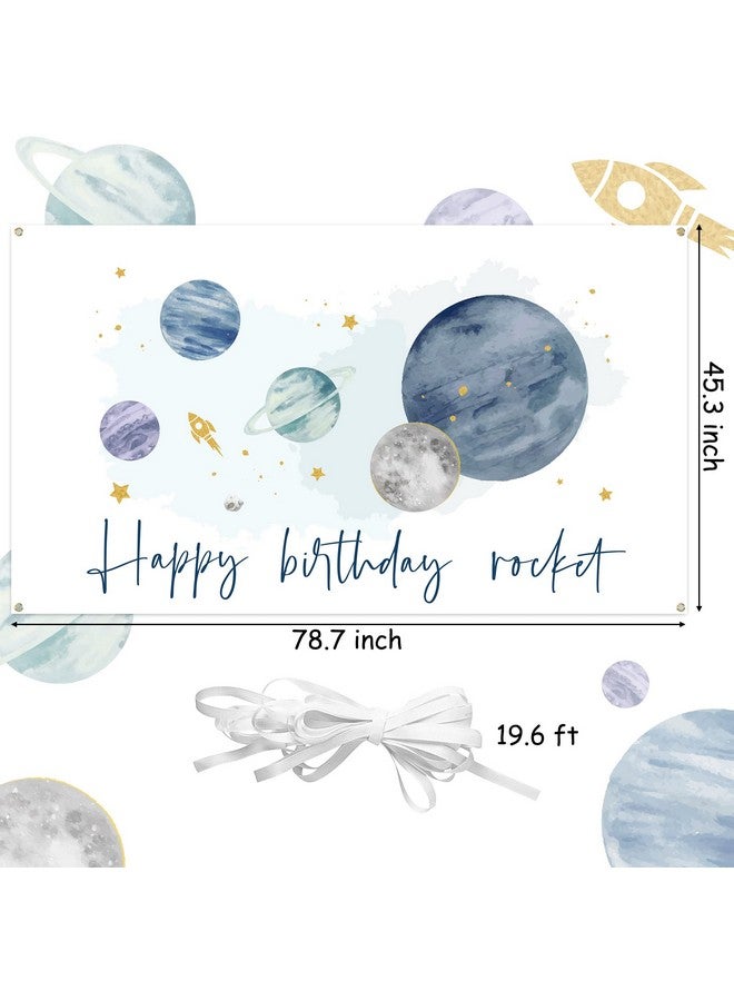 GROBRO7 Outer Space Birthday Party Backdrop Solar System Rocket Watercolor Banner Extra Large Planets Background Banners Baby Shower Party Decor Supplies For Indoor Photo Booth Props 6.5 X 3.7 Ft - Image 2