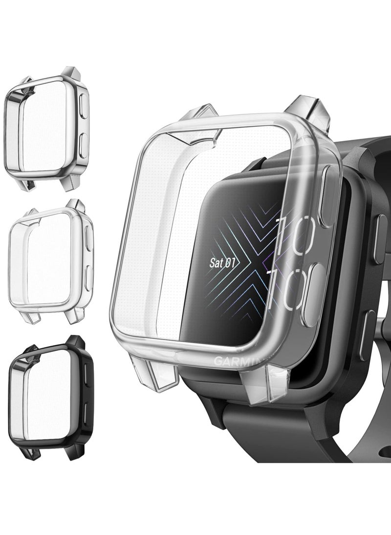 KASTWAVE - 3 Packs 3 Color Screen Protector Case Compatible with Garmin Venu Sq 2, Sq 2 Music, Venu Sq, Venu Sq Music, Full Coverage Soft TPU Case Protective Screen Cover Bumper Frame - Image 1