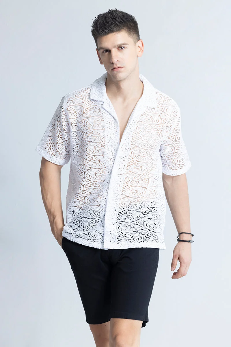 White Textured Half Sleeve Relaxed Streetwear Shirt
