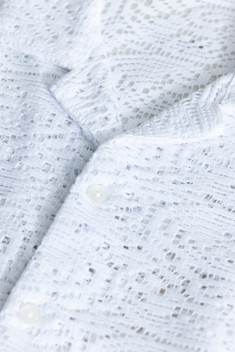SNITCH White Textured Half Sleeve Relaxed Streetwear Shirt