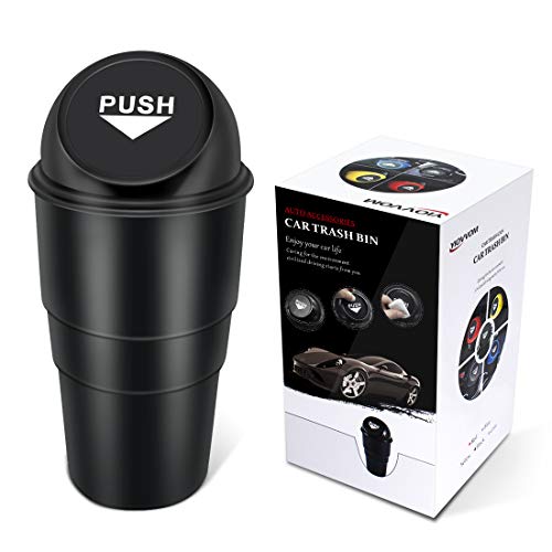 YIOVVOM Car Garbage Can with Lid, Leakproof Vehicle Automotive Cup Holder Car Trash Can, Small Trash Bin for Automotive Office Home Kitchen(Black, 1) - Image 1