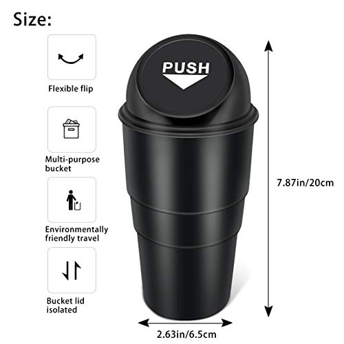 YIOVVOM Car Garbage Can with Lid, Leakproof Vehicle Automotive Cup Holder Car Trash Can, Small Trash Bin for Automotive Office Home Kitchen(Black, 1) - Image 2