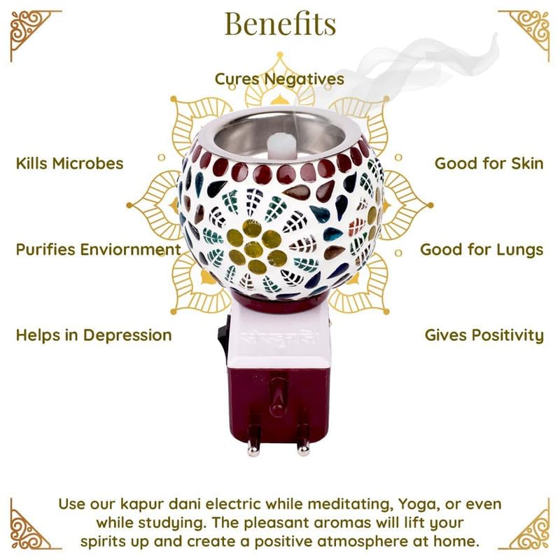 SHREE HANS CREATION SHREE HANS CREATION Kapur Dani Electrical Camphor Diffuser Glass Kapoor Dhani Aroma Diffuser Essential Oil Diffuser with On Off Switch to Toggle Between Burner Night Lamp  - Image 3