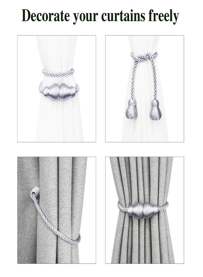 Nieffeiy Magnetic Curtain Tiebacks 2Pack Outdoor Curtain Tie Backs Rope Decorative Magnetic Curtain Holders for Drapes Window Treatment Holdbacks, Grey - Image 4