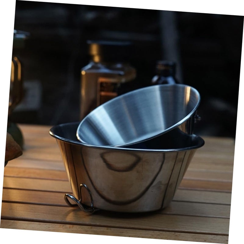 Large Stainless Steel Folding Handle Camping Bowl Rust Resistant Outdoor Travel Picnic BBQ Cookware - Image 4