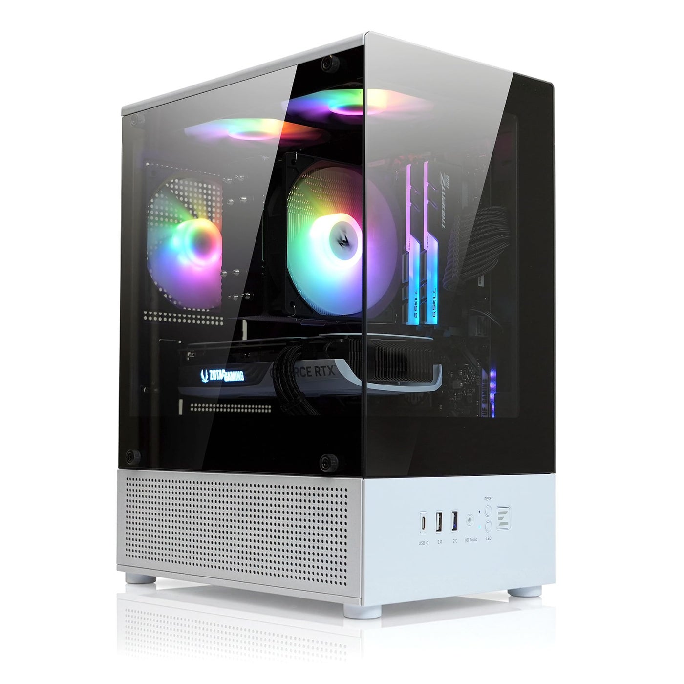 Zalman CUBIX-G Micro-ATX PC Case, MATX Case with 3 X 120mm FRGB Fans Pre-Installed, Panoramic View Tempered Glass Panels, USB Type-C Port, Fits up to 280mm GPUs (Panda)